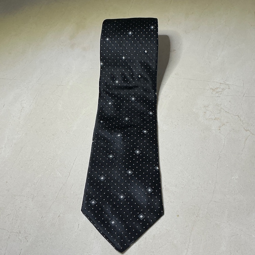 DKNY Black Silk Tie with White Dots